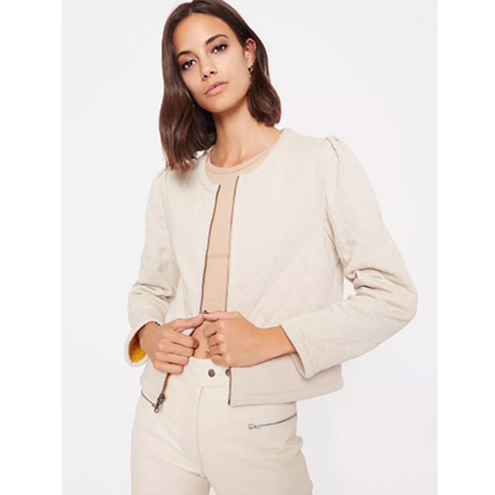 NWT Rebecca Minkoff Shay Full Zip Jacket Off White Cream Stone/Mustard